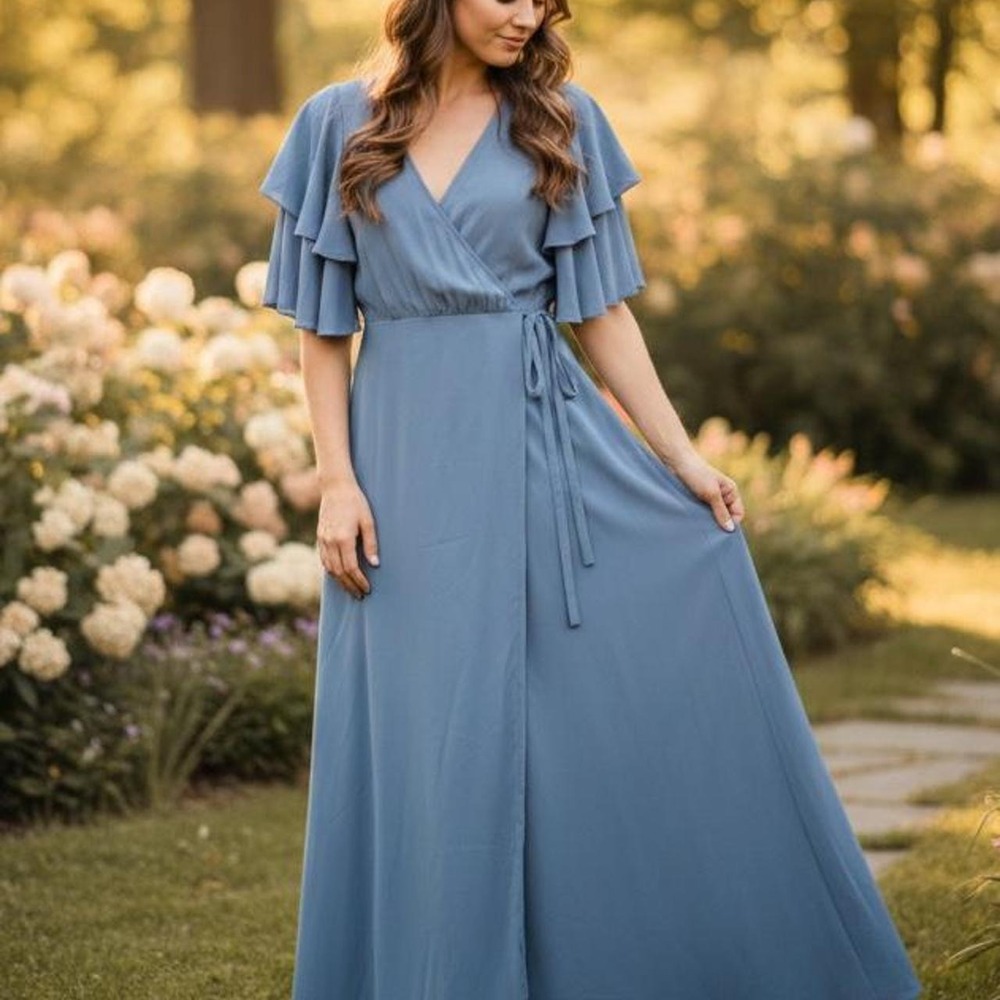 ASOS Blue maxi dress with ruffle sleeves, Size 8